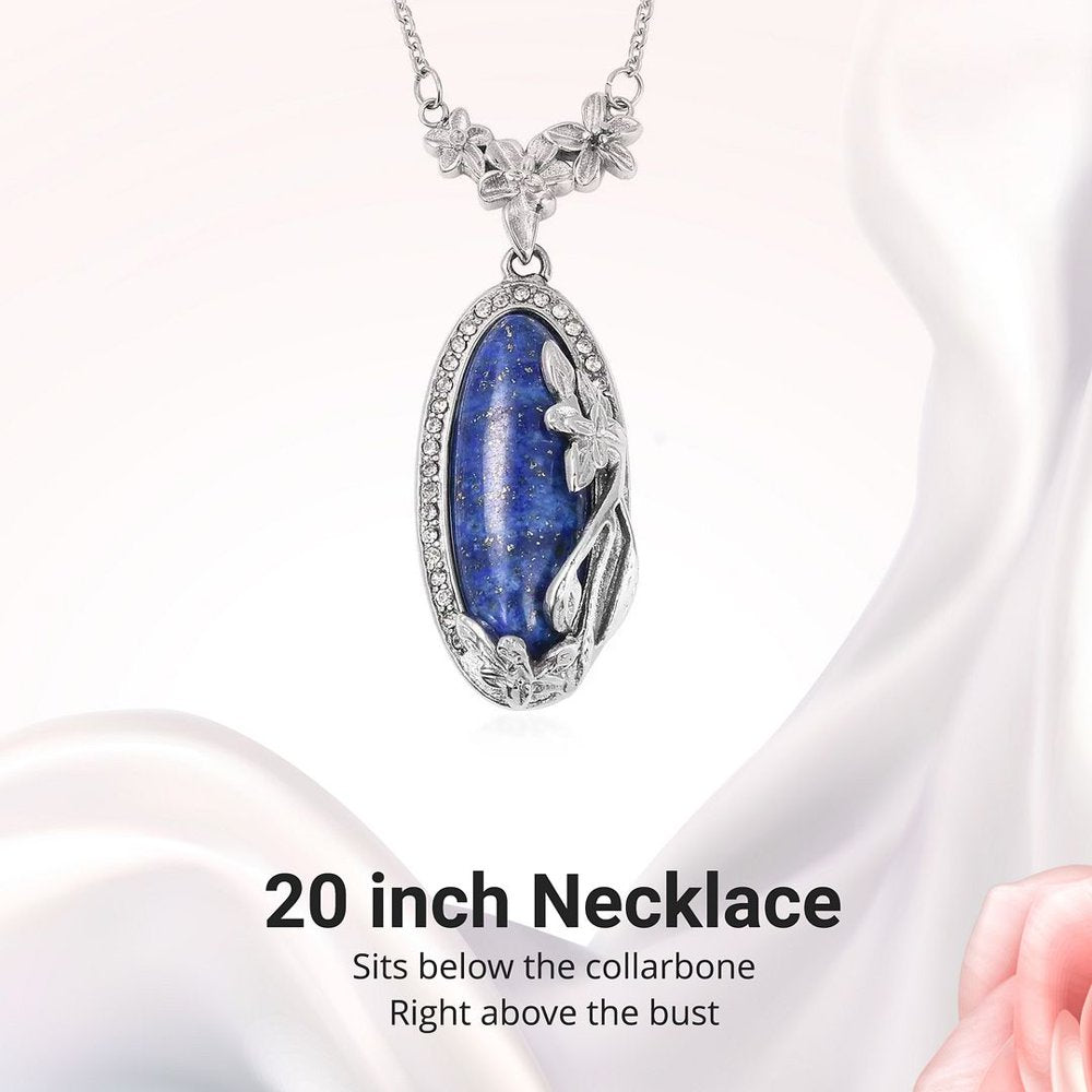 Natural Blue Lapis Lazuli Necklace for Women Flower Pendant Stone Healing Crystal Jewelry Chain 20"