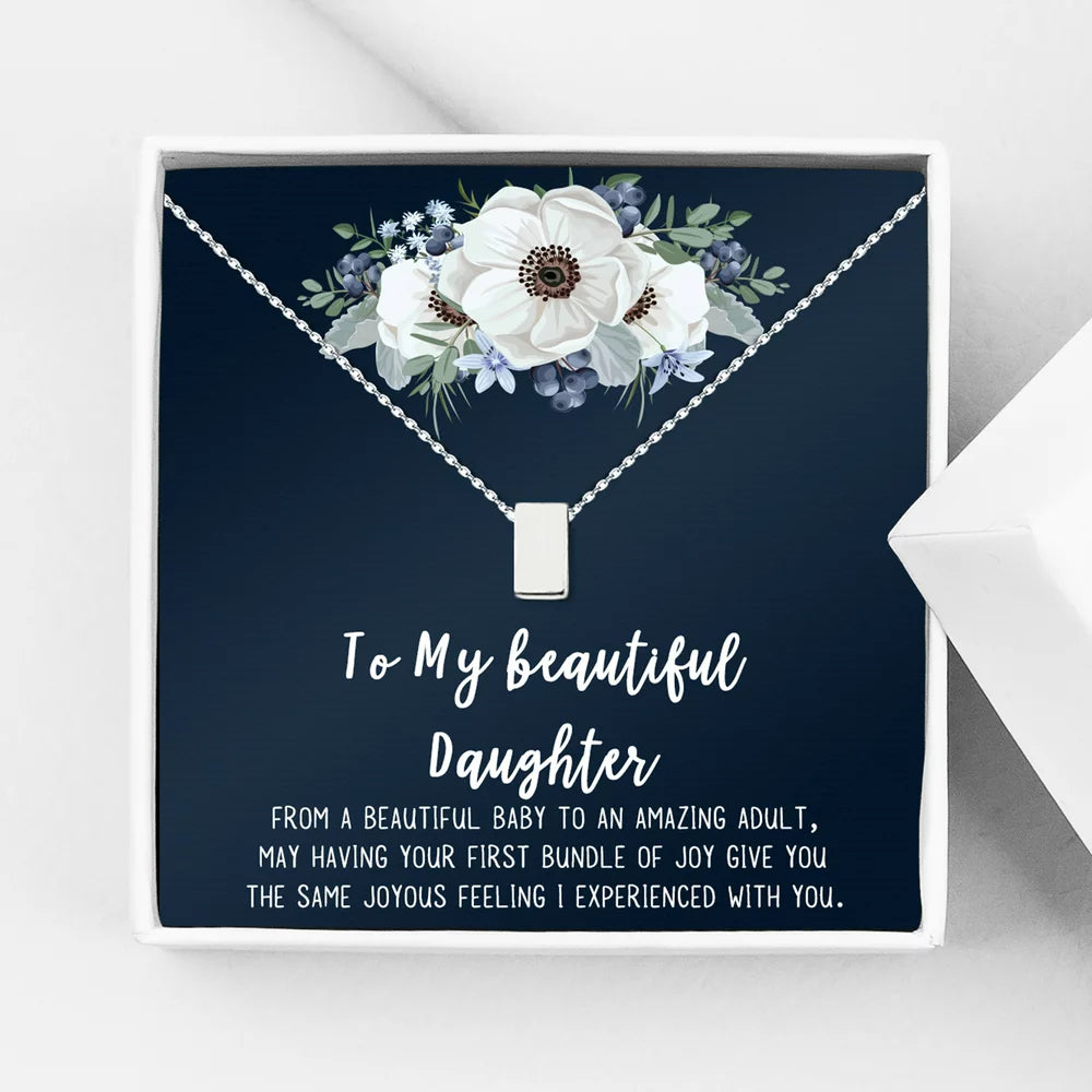 Mom Gifts, Cube Necklace for Mother & Daughter, Necklaces for Women, Best Birthday Gift Ideas, Pendant Mother's Jewelry For Her, Mothers Day [Gold Cube, No-Personalized Card]