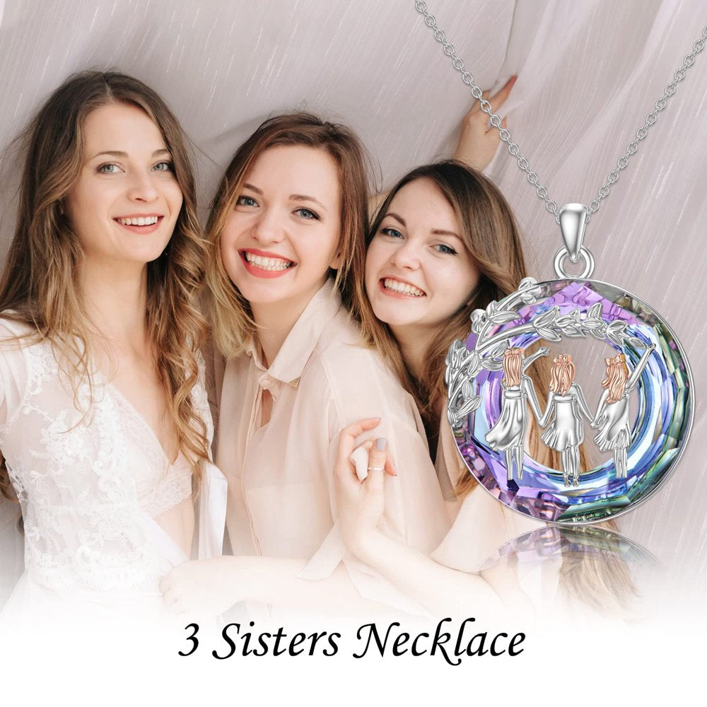 Sister Birthday Gifts from Sisters 925 Sterling Silver Crystal Sister Necklace for 3 Sisters Crystal Pendant Necklace Jewelry for Her Sister Best Friend Mom Daughter Birthday Graduation