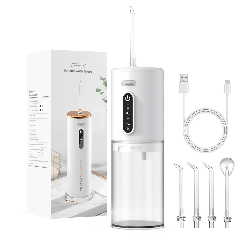 Portable Cordless Electric Water Flosser with 5 Jet Tips & 3 Modes - Rechargeable Oral Irrigator with 280ml Water Tank