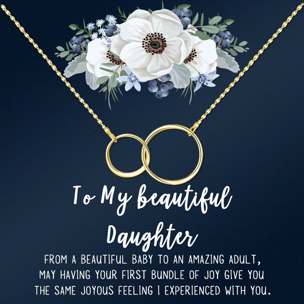Mother Daughter Necklace Jewelry with Gift Box Card - Gifts for Mom, Daughter, Birthday, Mothers Day - Two Infinity Necklace for Women [Gold Infiniry Ring, No-Personalized Card]