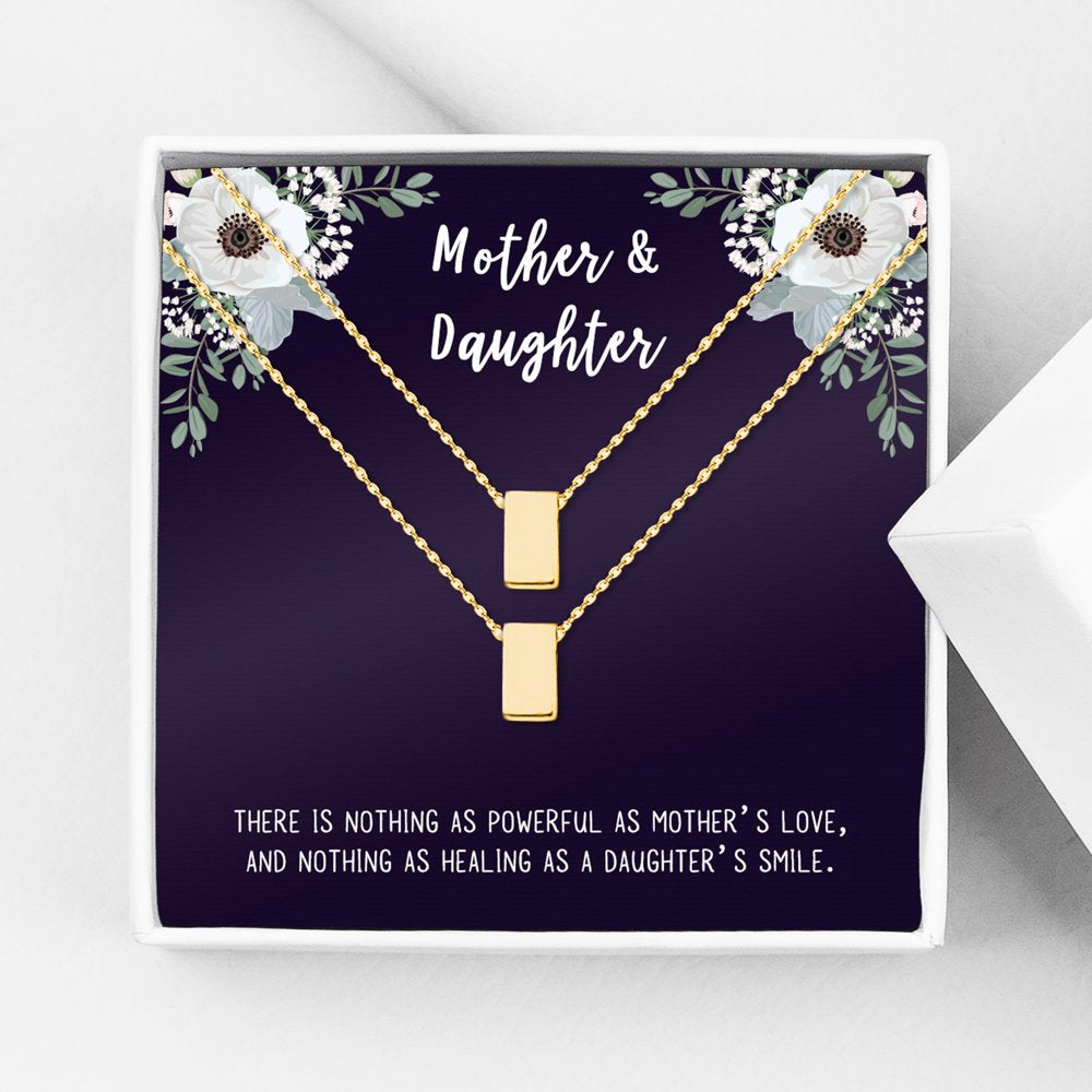 Matching Cube Card Necklace, Matching Mother's Day Gift for Her, Mom and Daughter Jewelry, Mom and Daughter Cube Necklaces [Gold Cube, No-Personalized Card]