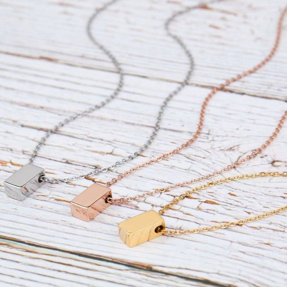 Matching Cube Card Necklace, Matching Mother's Day Gift for Her, Mom and Daughter Jewelry, Mom and Daughter Cube Necklaces [Rose Gold Cube, No-Personalized Card]