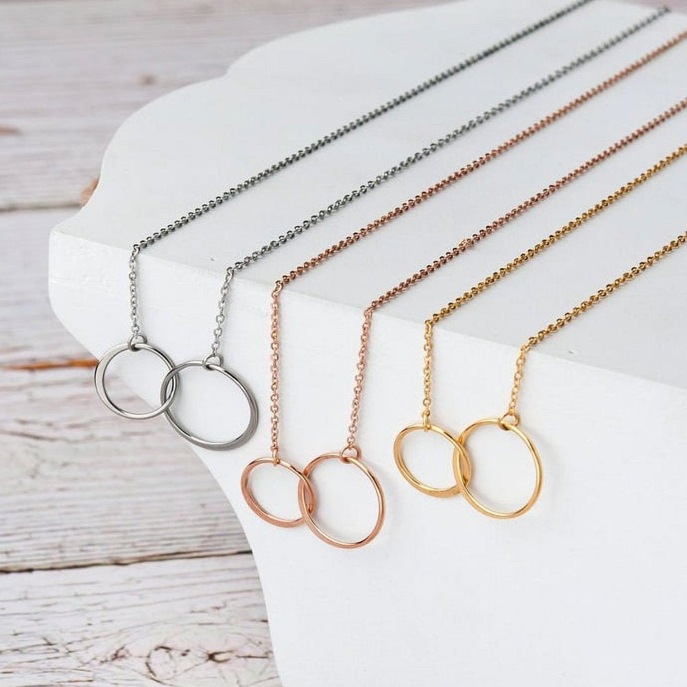 Mother Daughter Necklace Jewelry with Gift Box Card - Gifts for Mom, Daughter, Birthday, Mothers Day - Two Infinity Necklace for Women [Gold Infiniry Ring, No-Personalized Card]