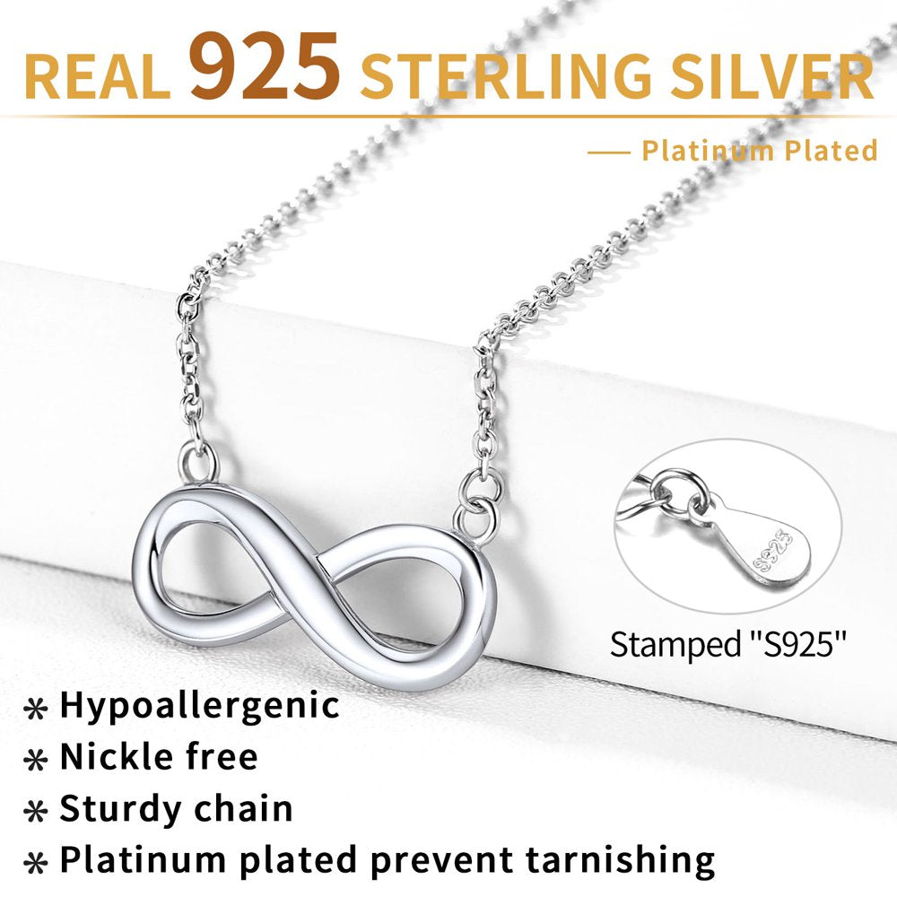 Women Infinity Necklace 925 Sterling Silver Pendant Necklace Jewelry Birthday Christmas Gift