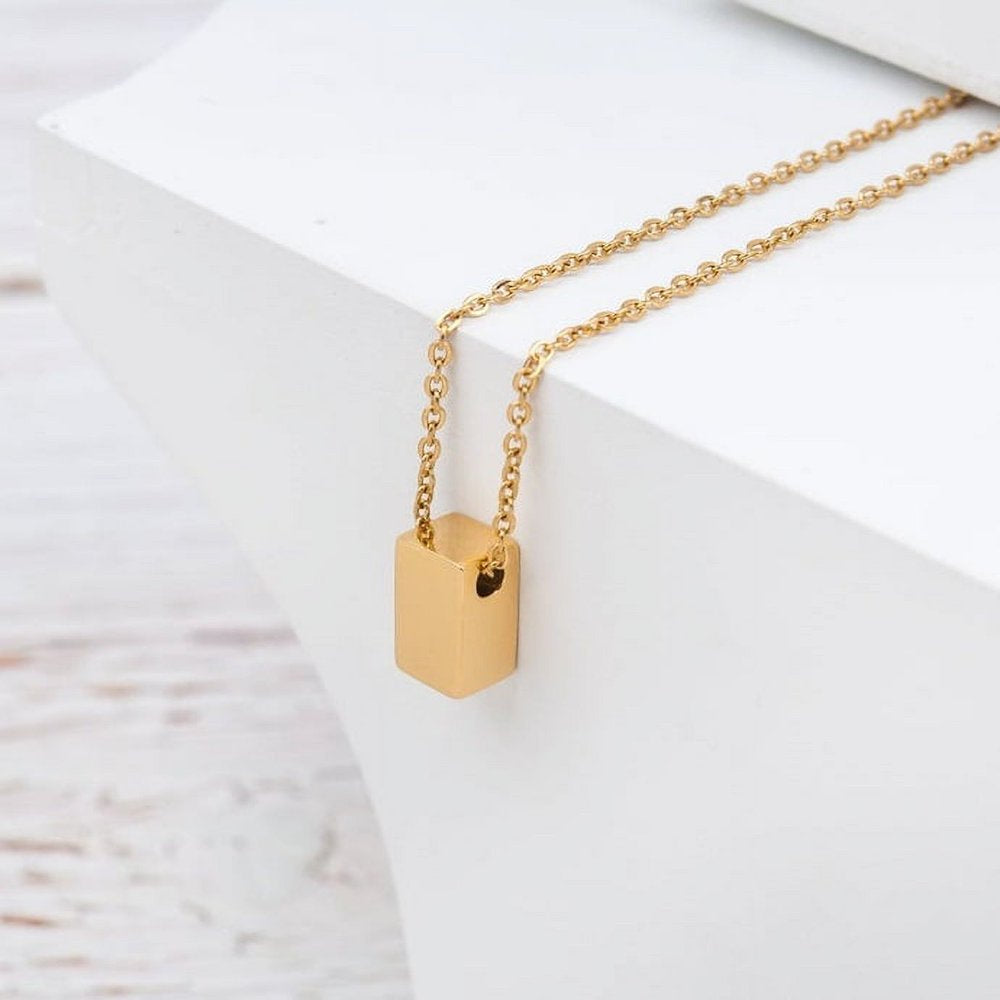 Matching Cube Card Necklace, Matching Mother's Day Gift for Her, Mom and Daughter Jewelry, Mom and Daughter Cube Necklaces [Gold Cube, No-Personalized Card]