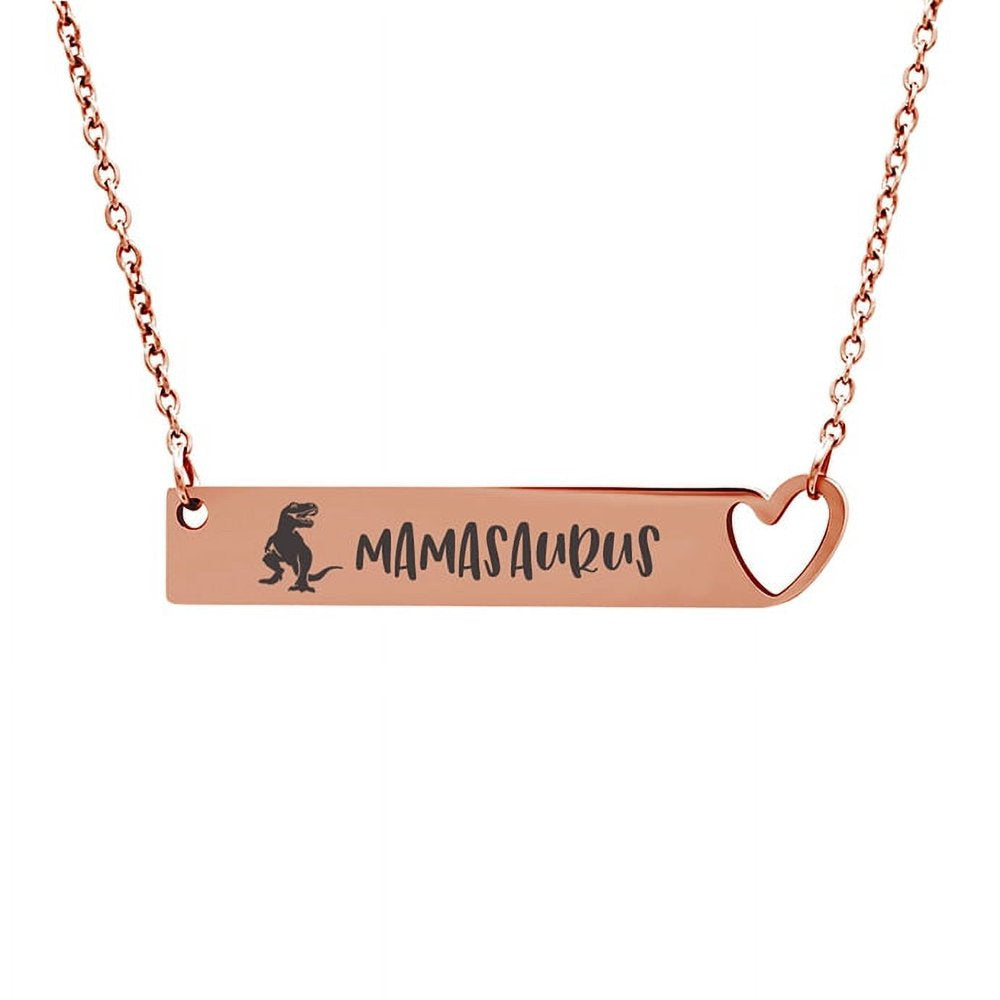 Mother's Day Gift for Mom, Mamasaurus Bar Necklace, Heart Bar Necklace, Silver Mamasaurus Bar Mother's Day Necklace, Mom to be Mother's Day Gift, Gift for Her, Mom Gift, Mother's Day Present [Silver]