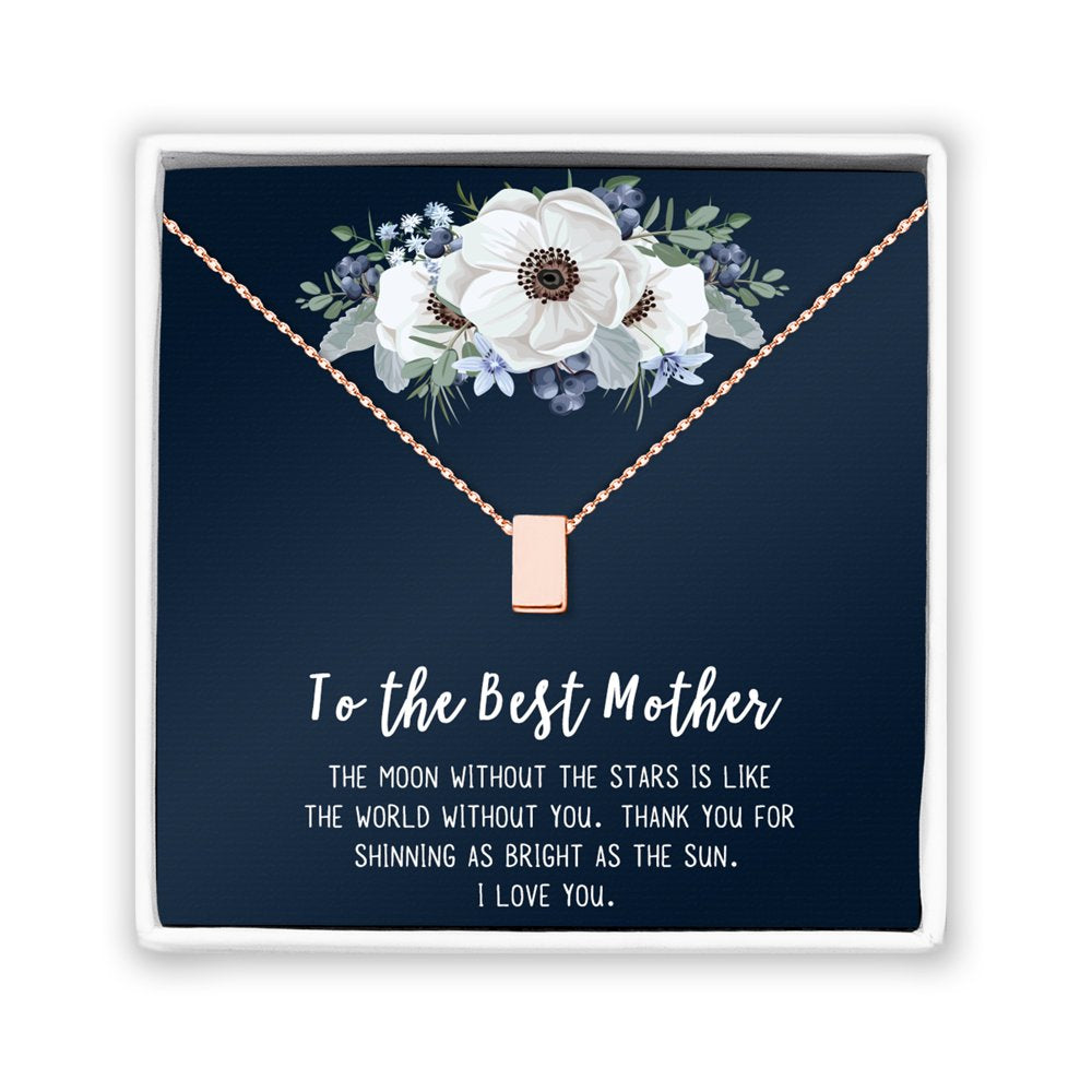 To The Best Mother Mother's Day Gift, Gift for Her, Gift for Her, Mother's Day Jewelry with Card, Card and Necklace Set for Mother's Day, Gift for Mom [Rose Gold Cube, No-Personalized Card]