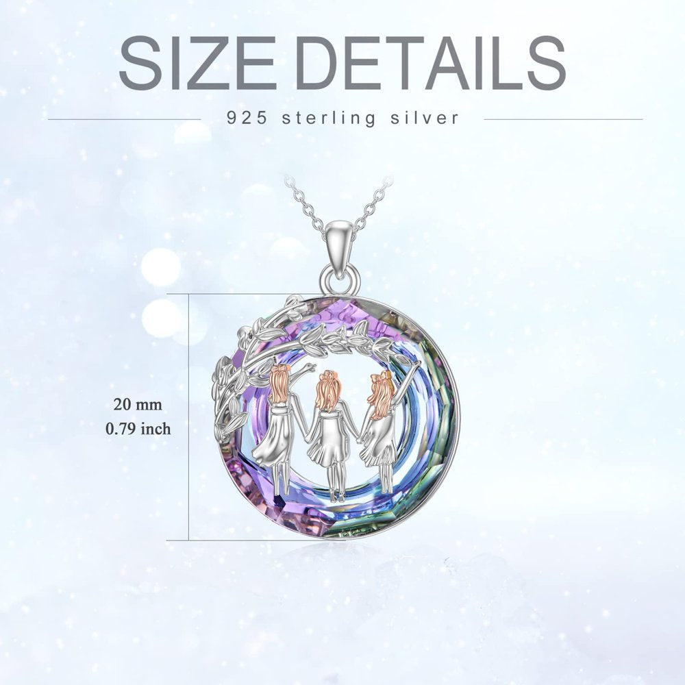 Sister Birthday Gifts from Sisters 925 Sterling Silver Crystal Sister Necklace for 3 Sisters Crystal Pendant Necklace Jewelry for Her Sister Best Friend Mom Daughter Birthday Graduation