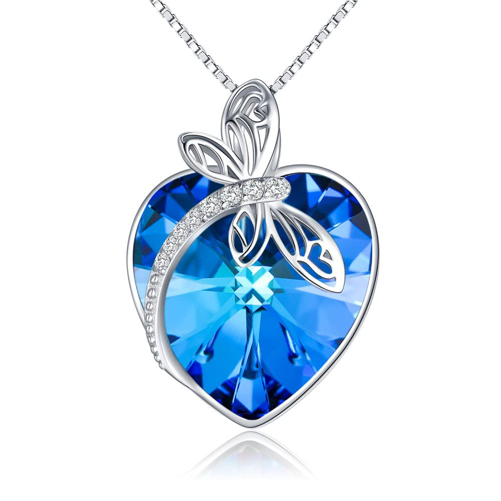 Mother's Day Gifts Dragonfly Gifts S925 Sterling Silver Dragonfly Pendant Necklaces with Blue Crystal Dragonfly Jewelry Gifts for Women Mom Wife Grandma Birthday Dragonfly Lovers Gifts