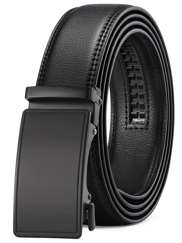 Men's Leather Belt - Automatic Ratchet Buckle Slide Belt Trim to Fit