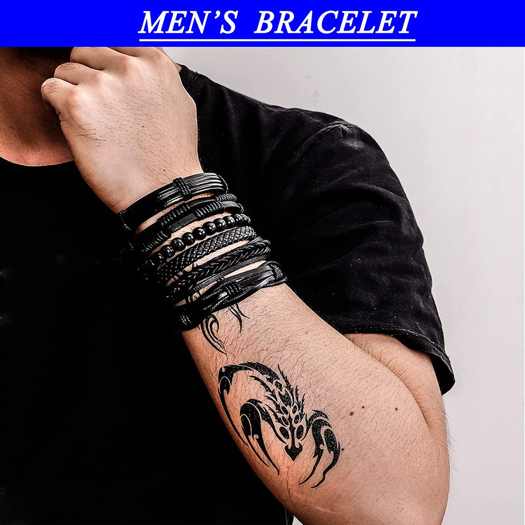 6 Pcs Braided Leather Bracelets