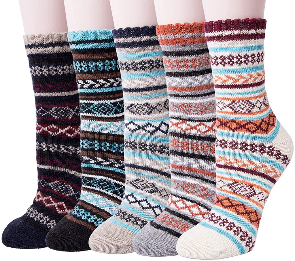 5 Pairs Womens Winter Warm Knit Wool Casual Crew Socks