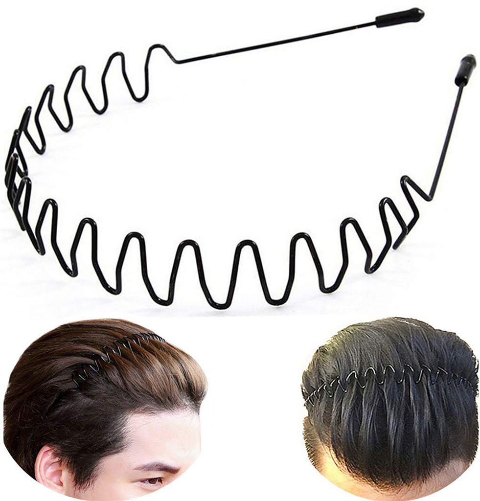 XINGZHE Metal Headbands for Men Women Hair Bands - Black Fashion Hairband for Mens Sports Headband for Women'S Hair Care Beauty Unisex Non Slip Elastic Wavy Wide Hair Hoop Clips Accessories Outdoors