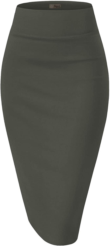 H&C Women Premium Nylon Ponte Stretch Office Pencil Skirt Made Below Knee Made in The USA