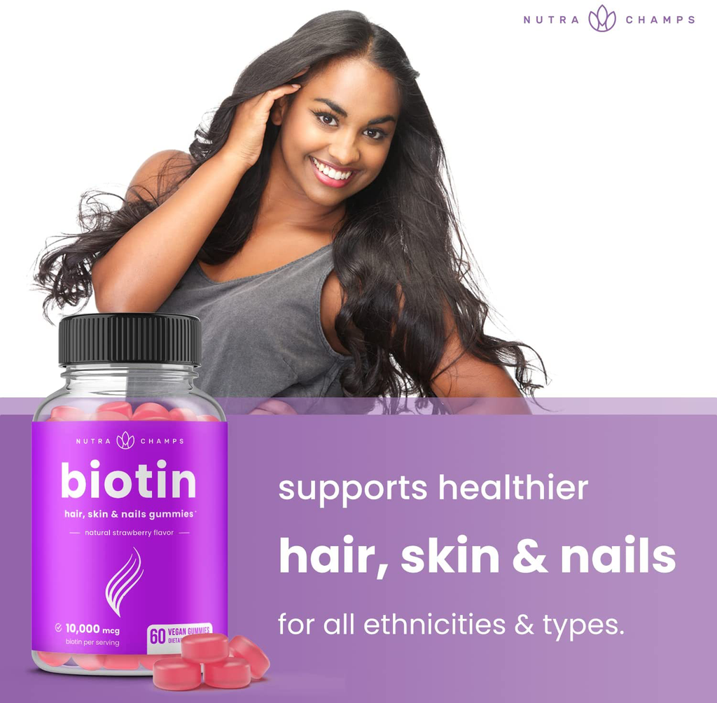 Biotin Gummies 10,000Mcg [Highest Potency] for Healthy Hair, Skin & Nails for Adults & Kids - 5000Mcg in Each Gummy Vitamin - Vegan, Non-Gmo, Pectin-Based Hair Growth Supplement