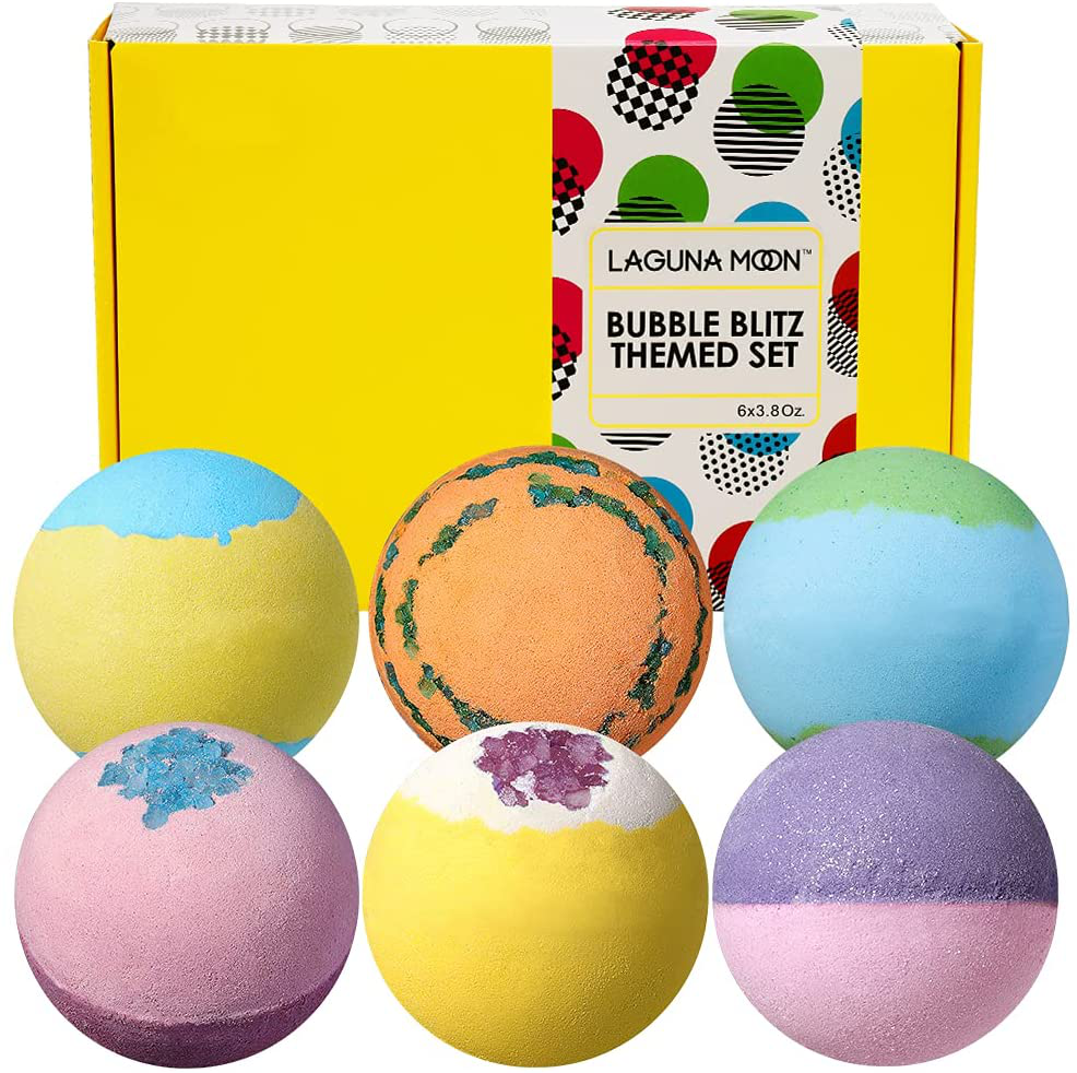 Lagunamoon Upgrade Bath Bombs Gift Set, 6 XXL Natural Fizzy Handmade with Organic Essential Oils, Sea Salt, Shea Butter & Coconut Oil to Moisturize Skin, Relaxing Spa, Perfect Gift for Women & Kids