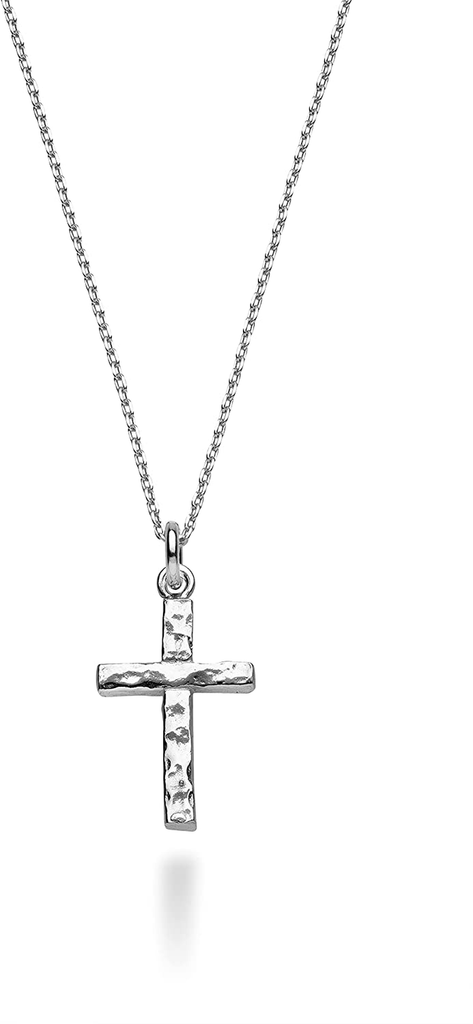 Miabella 925 Sterling Silver Italian Hammered Cross Pendant Necklace, 18 Inch Chain Made in Italy