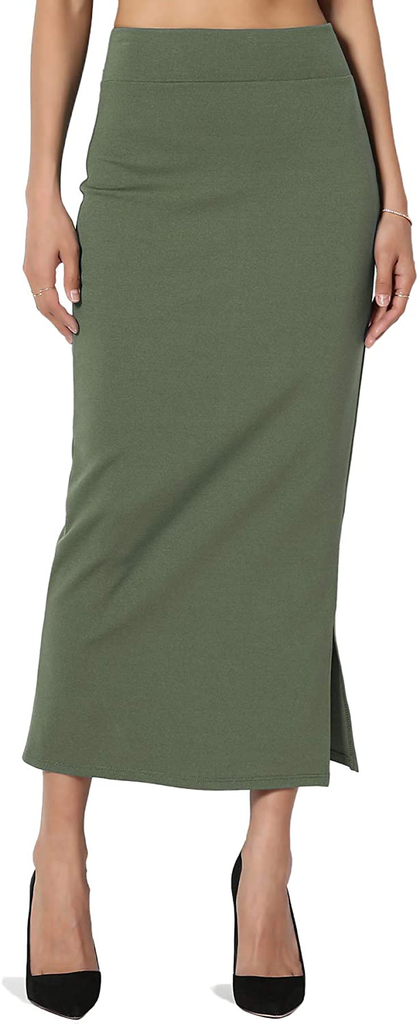 TheMogan S~XL Side Slit High Waist Stretch Ponte Knit Mid Calf Long Pencil Skirt