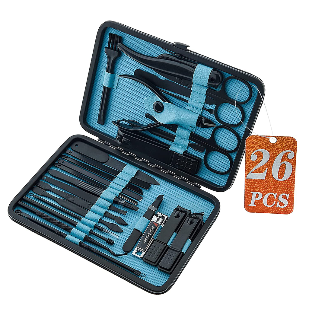 26 PCS Nail Clippers, ONEHERE Premium Manicure Set, Professional Grooming Gift Kit, Pedicure Kit, Facial, Hand, Foot, Cuticle Nail Care Tools, Fingernail Clippers with Luxurious Portable Travel Case