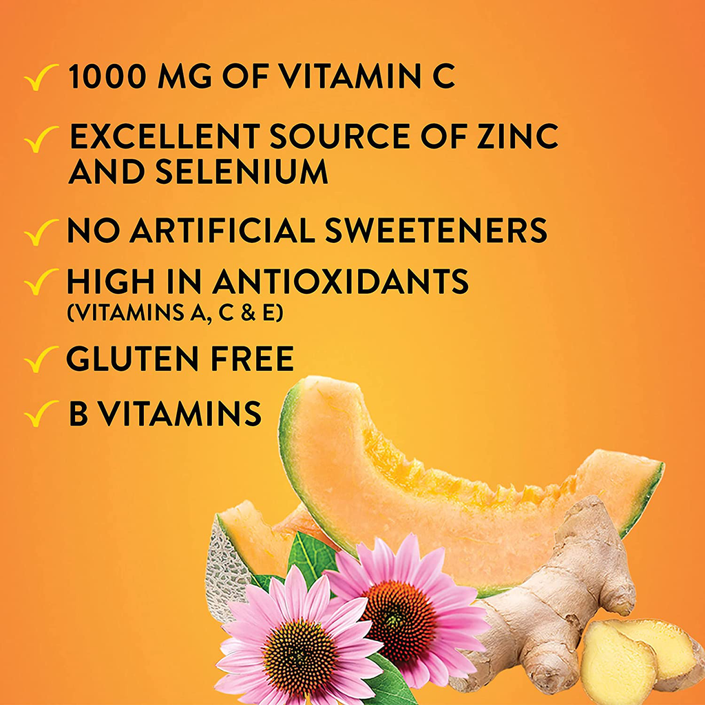 Airborne Vitamin C 1000mg (per serving) + L-Theanine - Everyday Stress Away Zesty Orange Powder Packet, (16 count in box), Immune Support Supplement With Vitamins A B6 B12 C E, ZINC, Selenium & Ginger