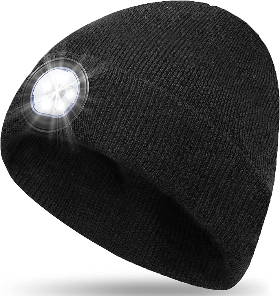PASTACO Stocking Stuffers Gifts for Men Women LED Beanie with Light Black