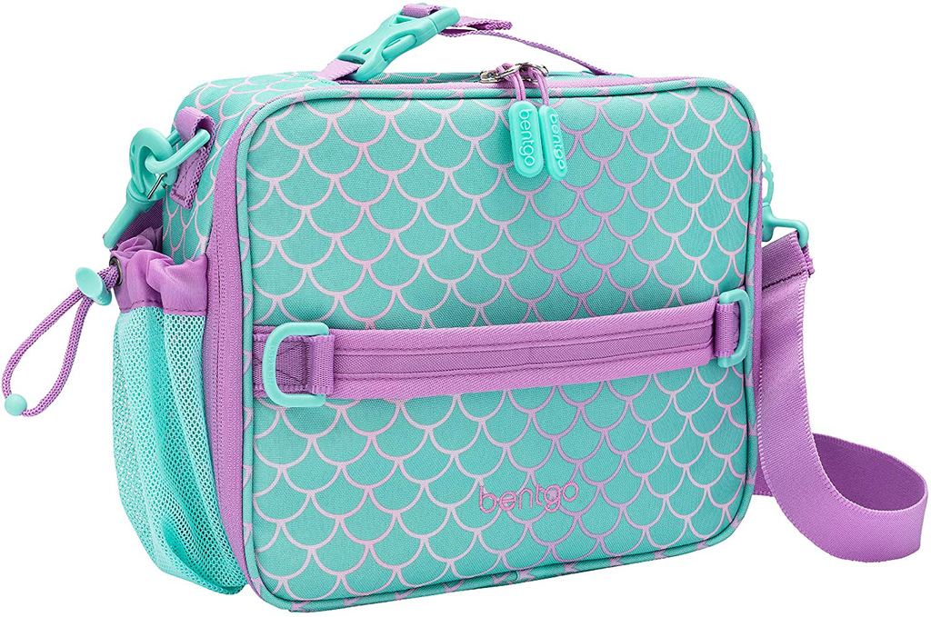 Bentgo Kids Prints Lunch Bag - Double Insulated, Durable, Water-Resistant Fabric with Interior and Exterior Zippered Pockets and External Bottle Holder- Ideal for Children of All Ages (Mermaid)