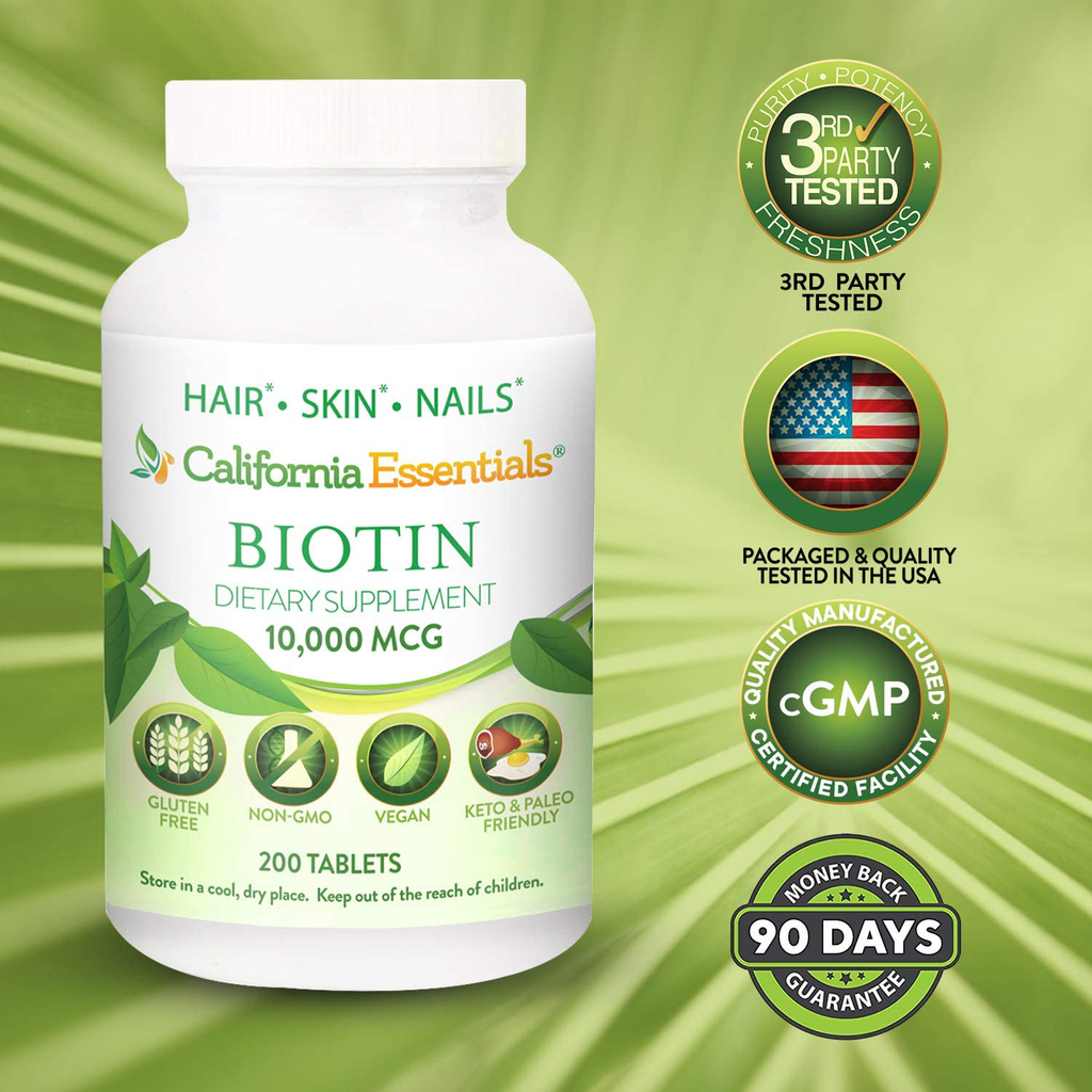 Biotin 10,000Mcg – Hair Growth Vegetarian Vitamins B7 Supports Healthy Hair, Skin, and Nail Growth – Dietary Supplement for Men & Women of All Hair Types (200 Tablets)