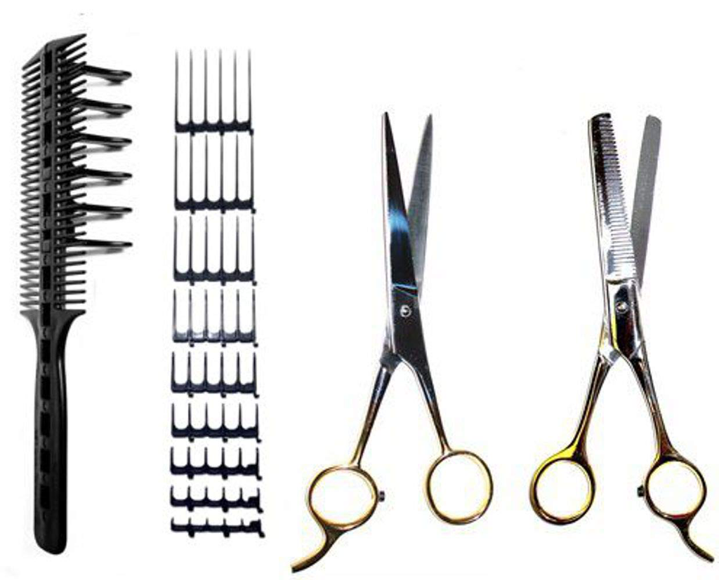 CombPal Scissor Clipper Over Comb Hair Cutting Tool - Barber Hair cutting kit - DIY Home Hair cutting Guide Comb Set (Jumbo Value-Pack, Black)
