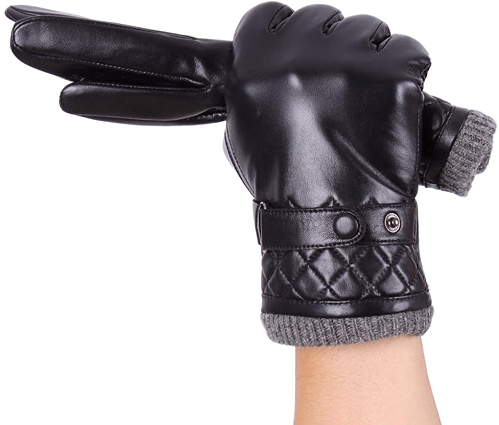 Bzybel Men's Winter Warm Genuine Nappa Leather Driving Mortorcycle Cold Weather Gloves