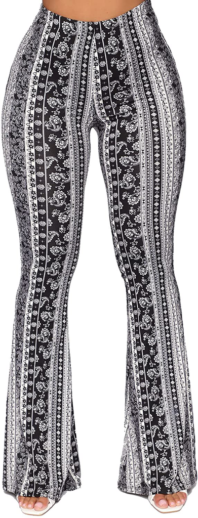 FASHIONOMICS Women's USA Fashion Boho Print & Solid Comfy Stretchy Bell Bottom Flare Palazzo Pants