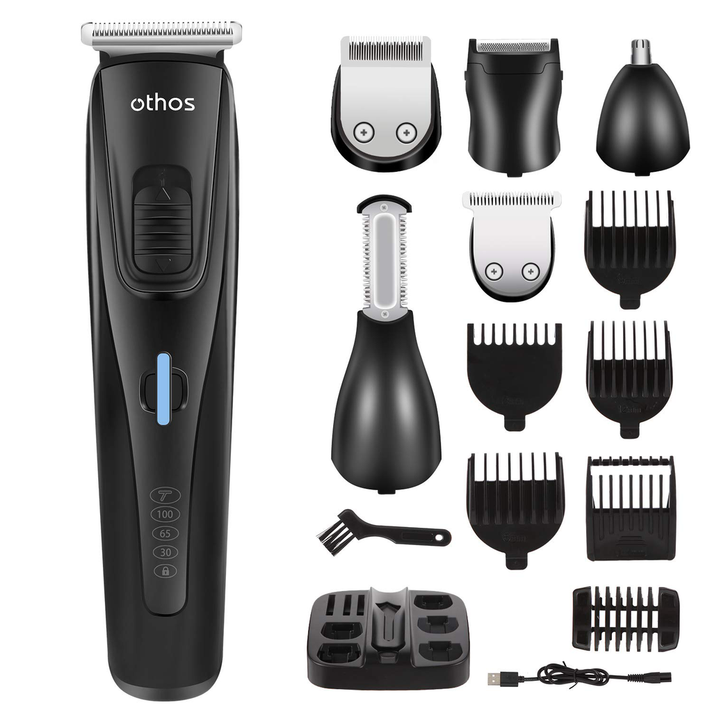 Othos Multi-functional Electric Hair Clipper Beard Trimmers Shaver Kit for Men Mustache Hair Face Nose Body Ear trimmers set USB Charging Rechargeable Lithium Battery Waterproof Cordless Stand LED