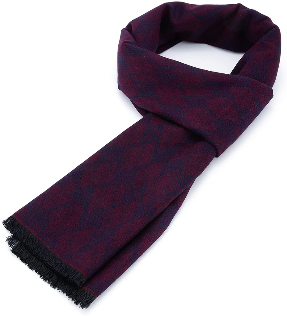 Mens Winter Warm Cashmere Scarf Plaid Tassel Scarf for Men Soft Long Cotton Scarves