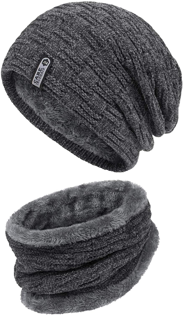 2 Piece Fleece Lined Winter Beanie Hat and Scarf Set for Men and Women