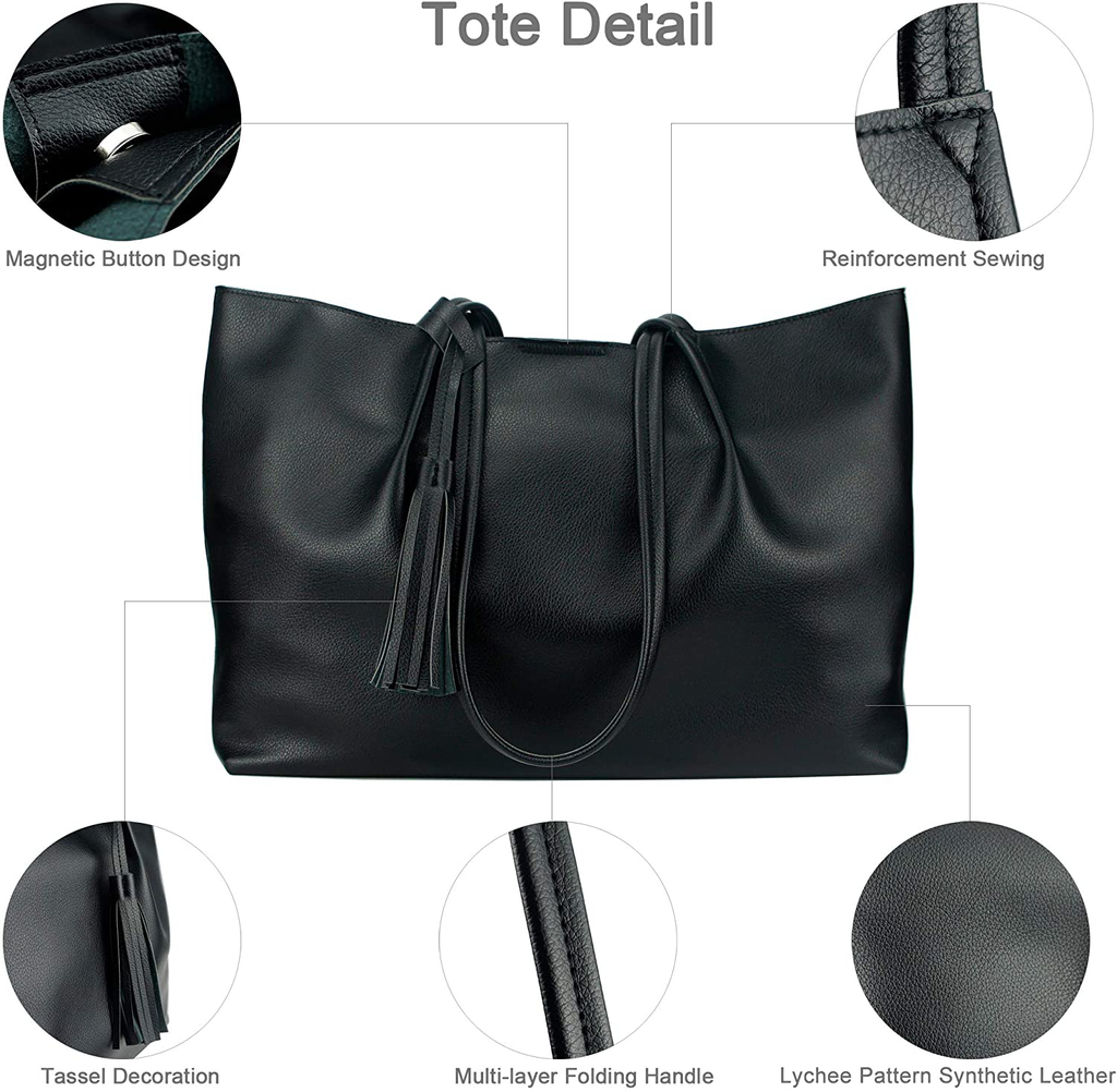 Women's PU Leather Tassel Shoulder Purse Tote Bag
