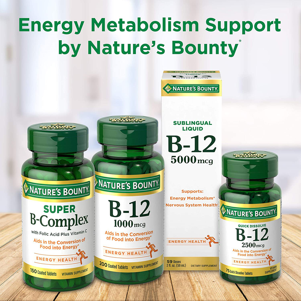 Nature’s Bounty Vitamin B-12 Supplement, Supports Metabolism and Nervous System Health, 1000mcg, 60 Tablets
