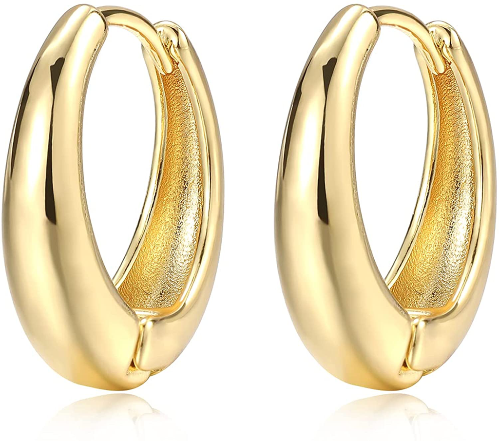 Gold Chunky Hoop Earrings Set for Women, 14K Gold Plated Lightweight Hypoallergenic Thick Open Hoops Set for Gift