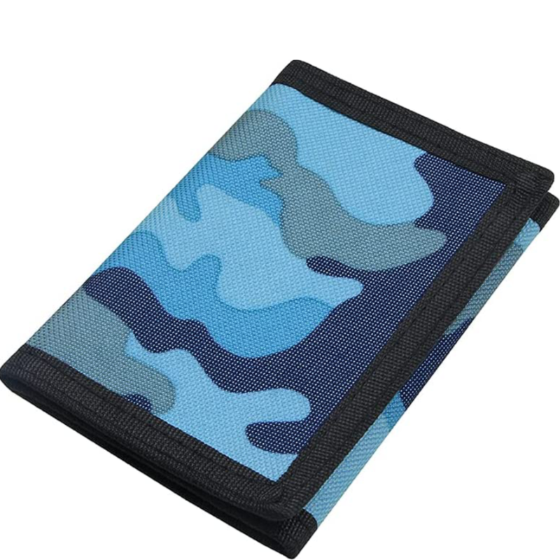 RFID Blocking Canvas Wallet for Men and Women - Camo Trifold Outdoor Sports Wallets with Magic Sticker for Teen Kids (Camo Blue)