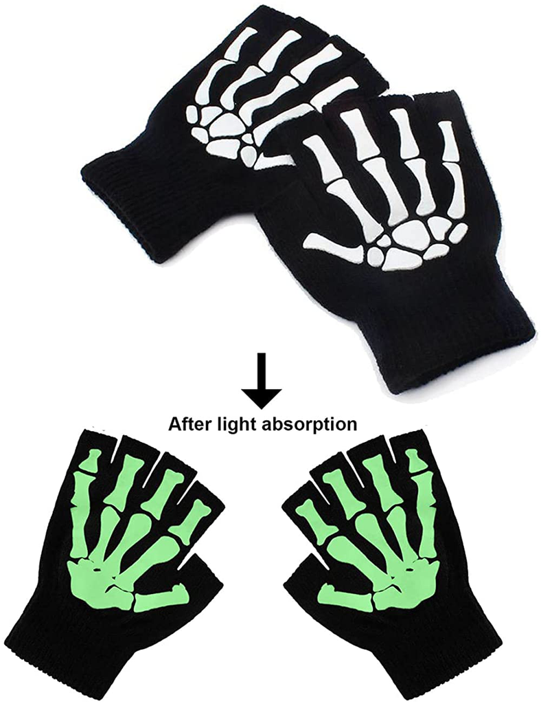 Halloween gloves, Night half finger gloves, Knitted night light gloves