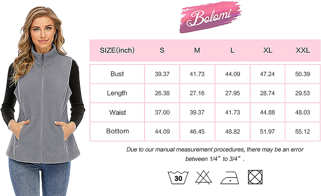 Bolomi Women's Fleece Vest Soft Polar Casual Outerwear Classic Fit Sleeveless Stand Collar Coat with Zip-Up Pocket
