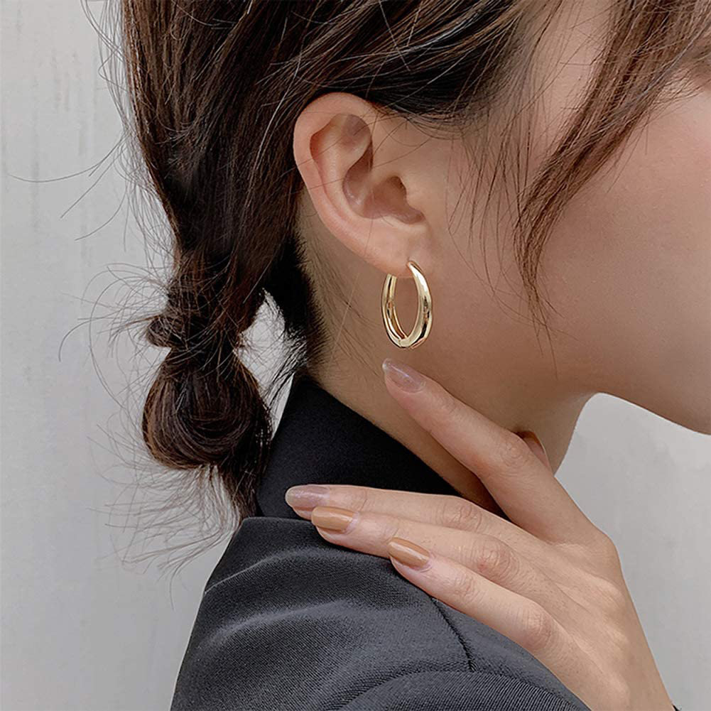 Women's 6 Pair Gold Chunky Hoop Earrings Set Hypoallergenic 