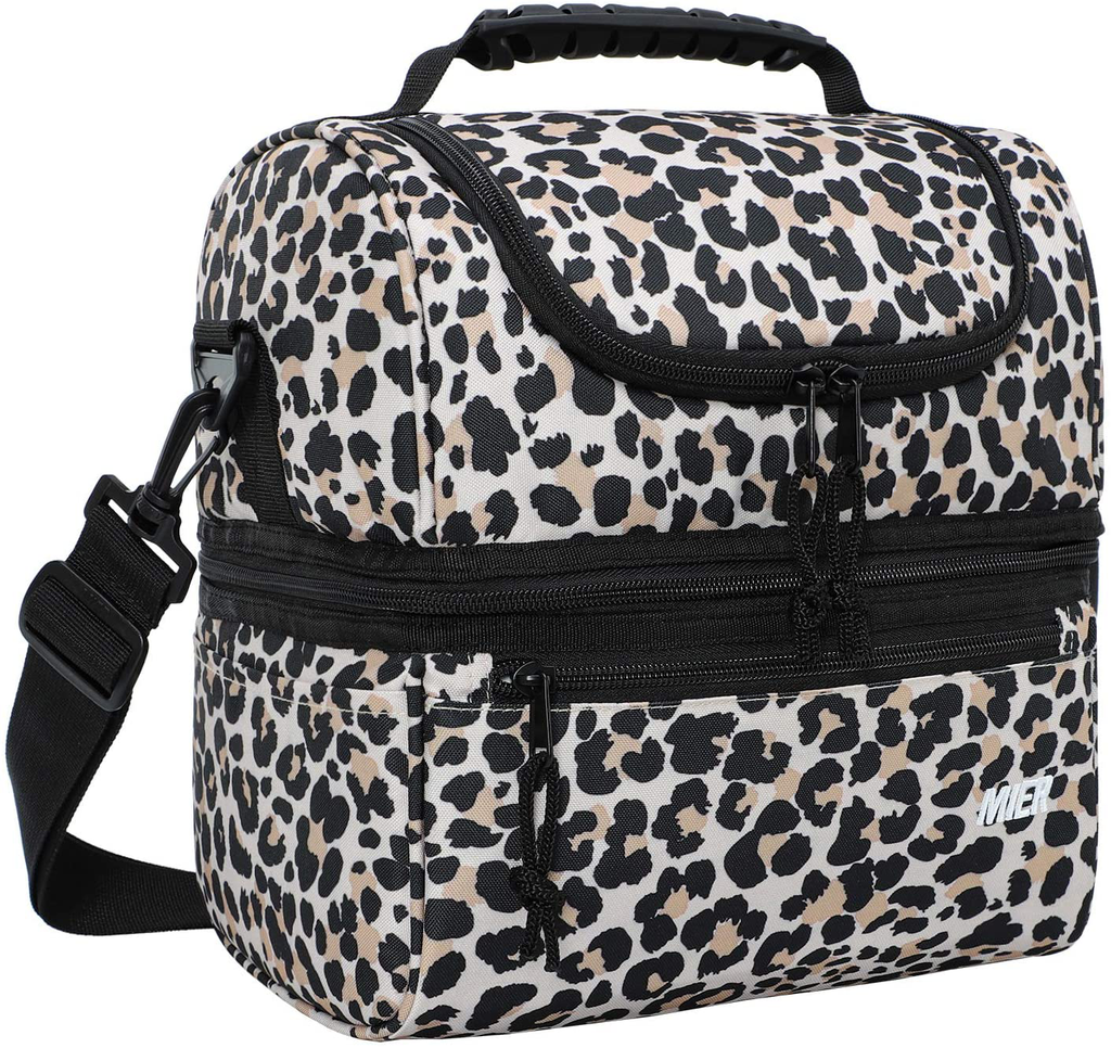 MIER Adult Lunch Box Insulated Lunch Bag Large Cooler Tote Bag for Women, Double Deck Cooler, Leopard (Large)