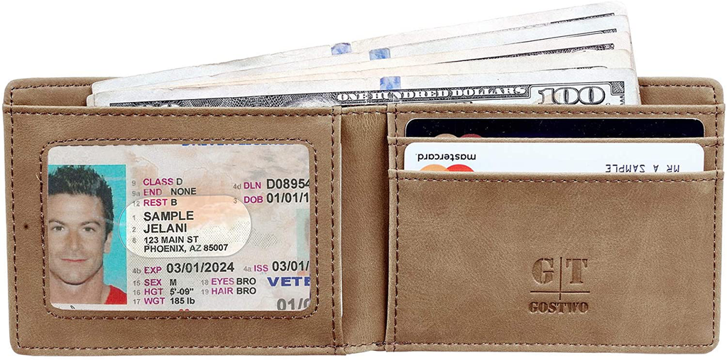 Gostwo Mens Slim Minimalist Front Pocket Wallet Genuine Leather ID Window Card Case RFID Blocking (Khaki)