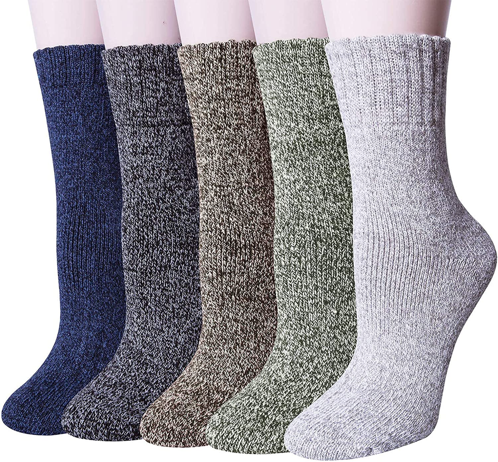 5 Pairs Womens Winter Warm Knit Wool Casual Crew Socks