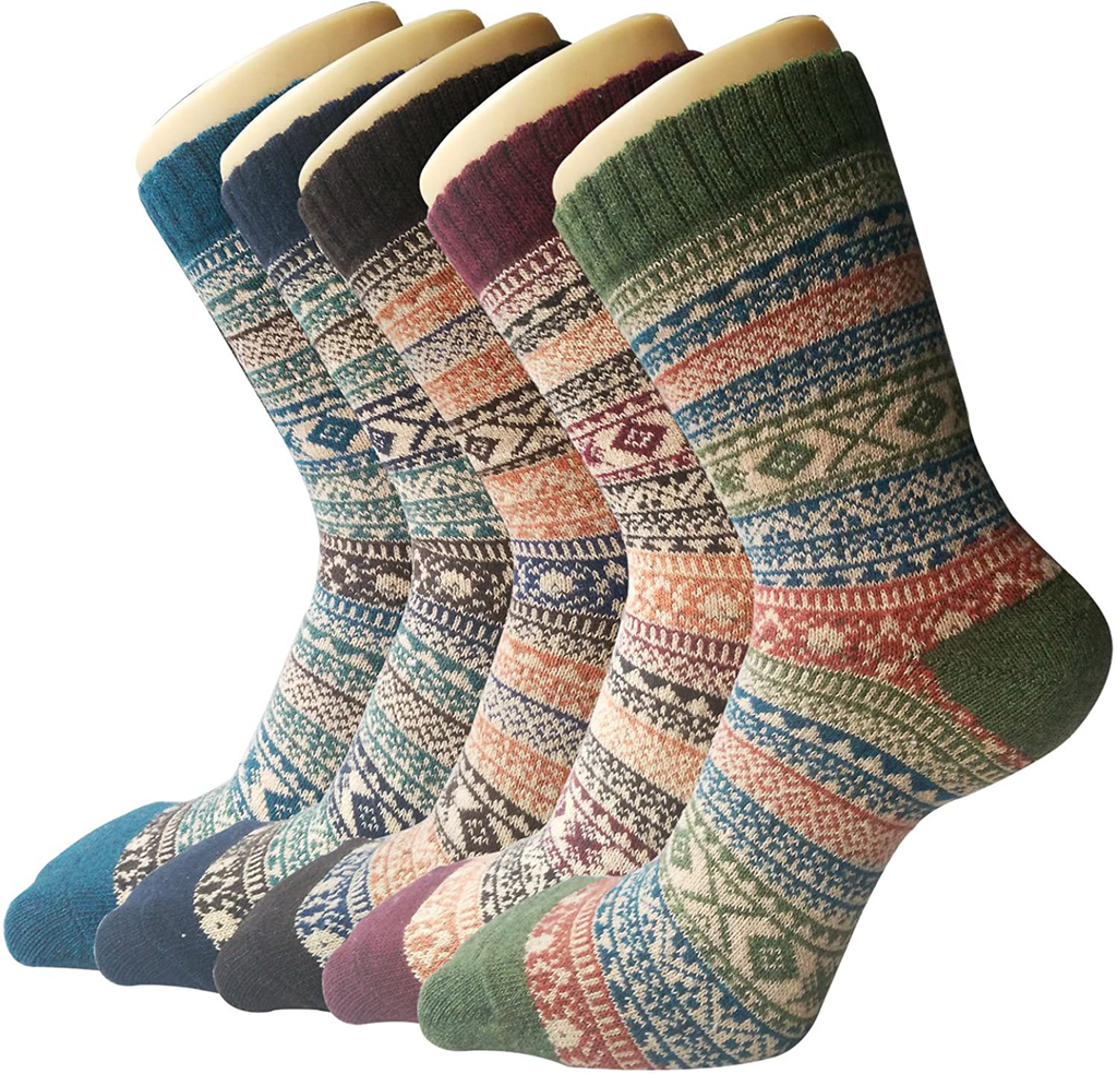 Loritta 5 Pairs Womens Wool Socks Thick Knit Vintage Winter Warm Cozy Crew Socks Gifts