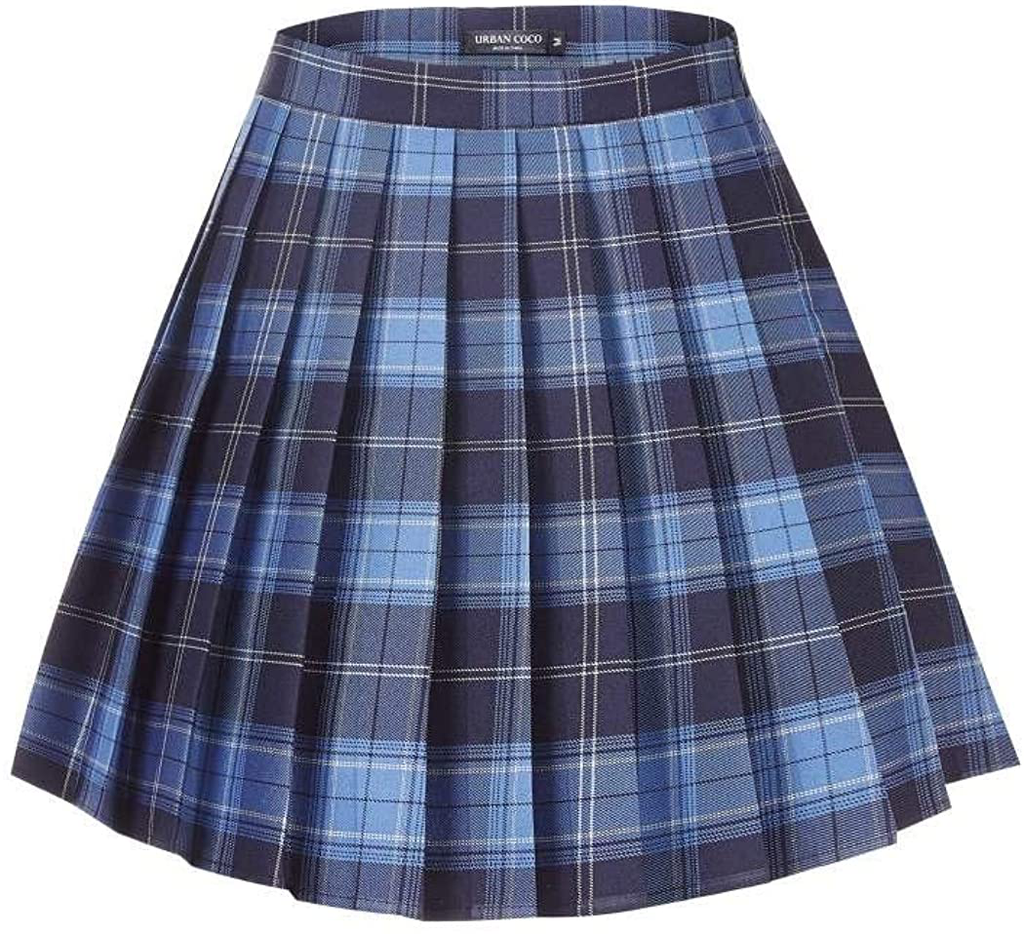 Urban CoCo Womens Uniforms Plaid Pleated Mini Skirt