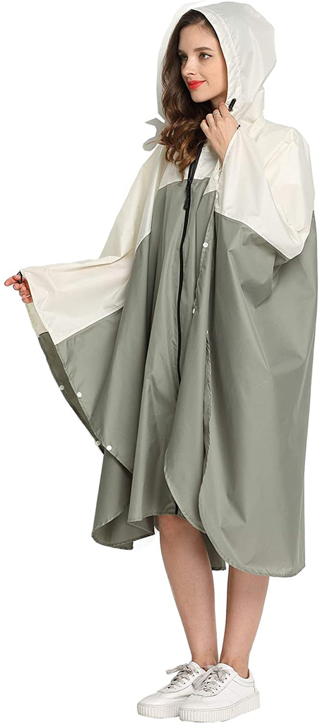 Womens Rain Poncho Stylish Polyester Waterproof Raincoat Free Size with Hood Zipper Styles