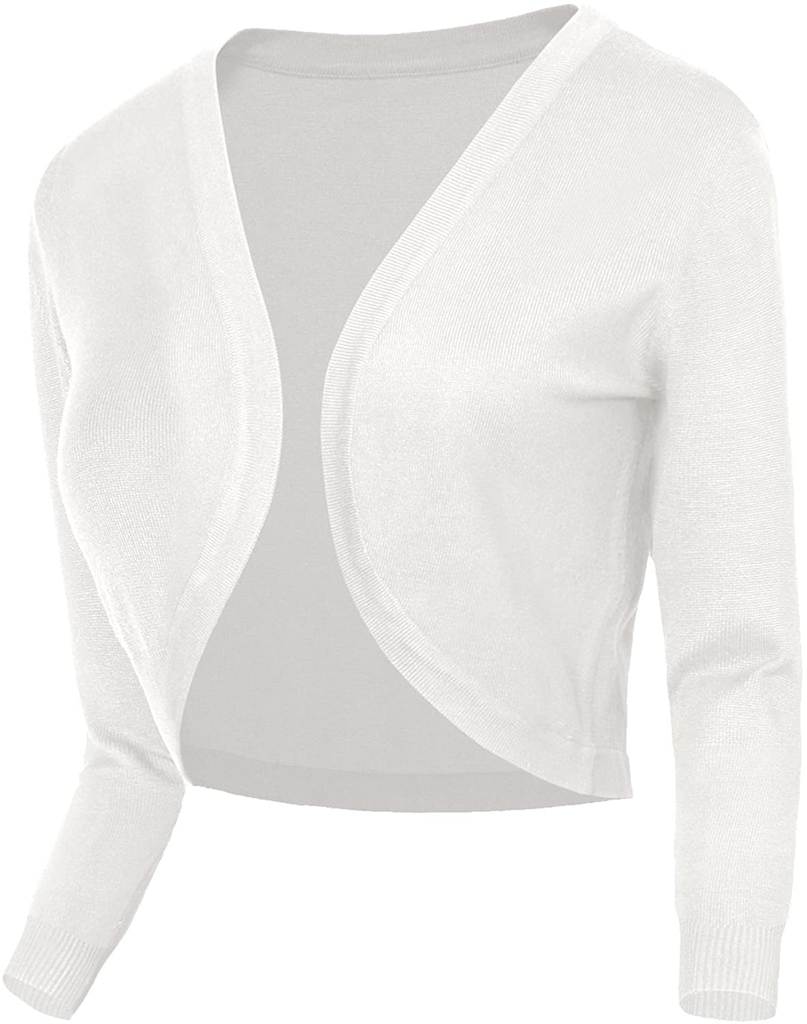 Urban CoCo Women's Cropped Cardigan V-Neck Button Down Knitted Sweater 3/4 Sleeve