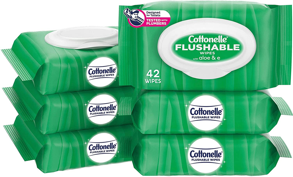Cottonelle Gentleplus Flushable Wet Wipes with Aloe & Vitamin E - 6 Flip-Top Packs, 42 Count (Pack of 6)
