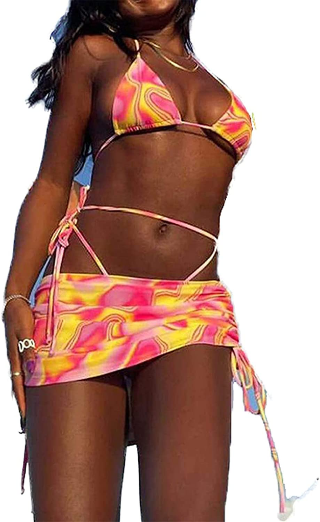 Womens Sexy Halter Tie Dye Two Pieces Sets ,Y2K Fashion Outfits Sleeveless Tops and Short Skirt